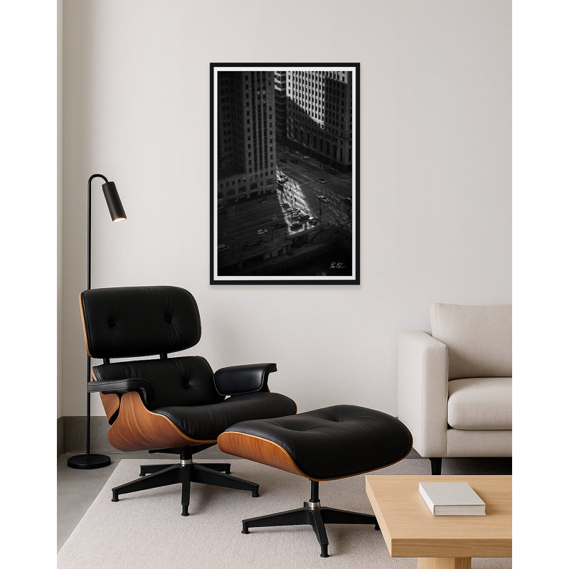 Wacker Drive Chicago II, H 40 po x l 27 po x P 1,5 po, Toile encadrée artisanale, Noir