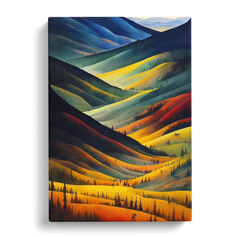 Meadow Landscape Watercolour No.1 - Wrapped Canvas Painting, 50cm H x 35cm W x 3cm D