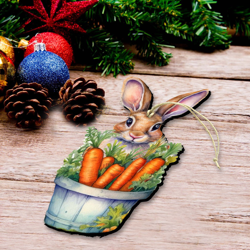 Lapin avec panier de carottes, décorations en bois par Debrekht