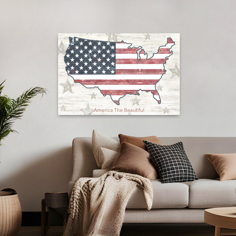 «America The Beautiful Map», art contemporain, H 32 po x l 48 po
