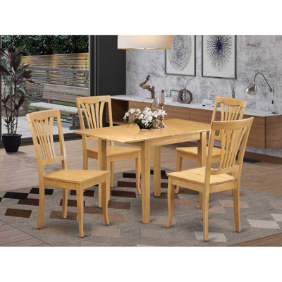 5 Piece Dining Table Set for 4 Includes a Rectangle Kitchen Table with Dropleaf and 4 Dinette Chairs, Oak