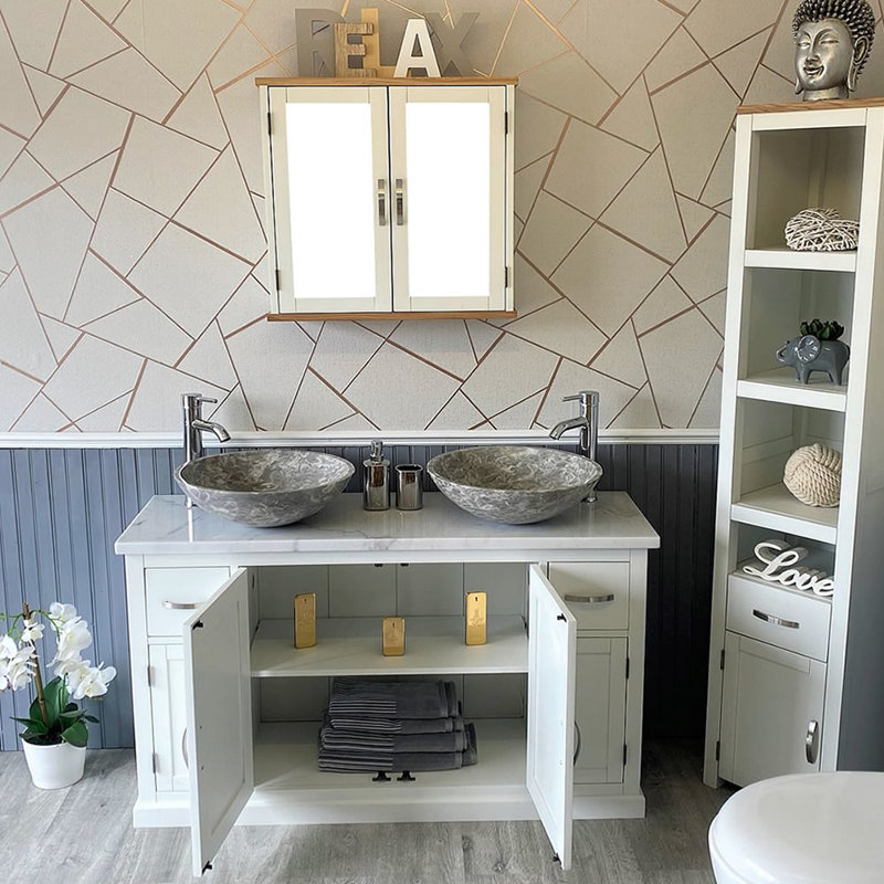 Bussey 1230mm Double Bathroom Vanity with Vessel Marble Basin, Grey Marble