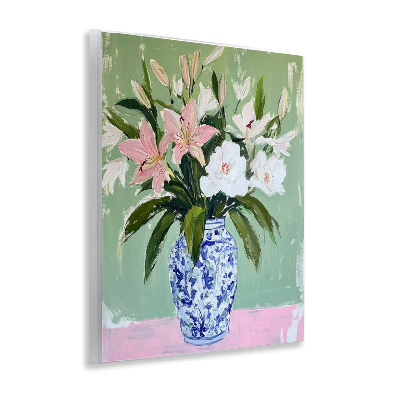 Plaque murale Lily dans un vase de chinoiserie, design par Petal Prints Design