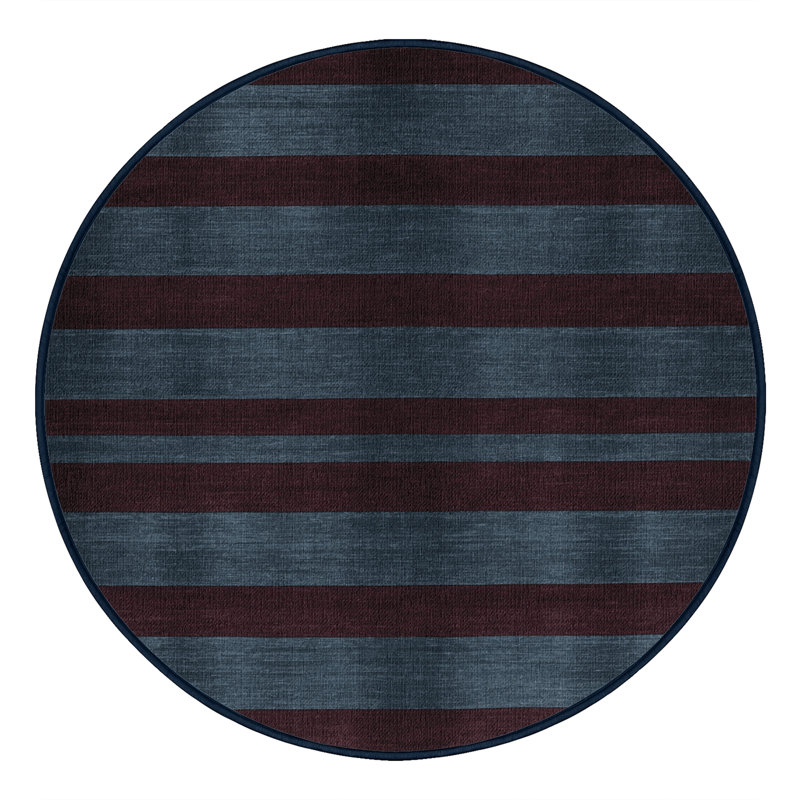 Tapis noir à rayures horizontales lavable à la machine, Rond 5 pi