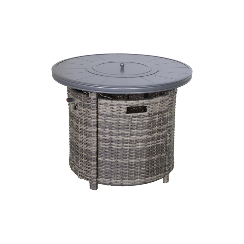 Chamari Round Steel Propane Smokeless Fire Pit Table with Hidden Fuel Tank, Mixed Gray