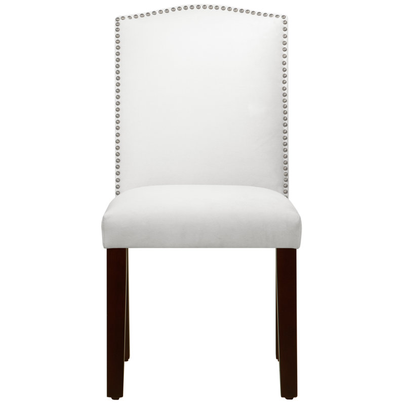 Chaise rembourrée Tietjen, Velours blanc classique, Bois noir