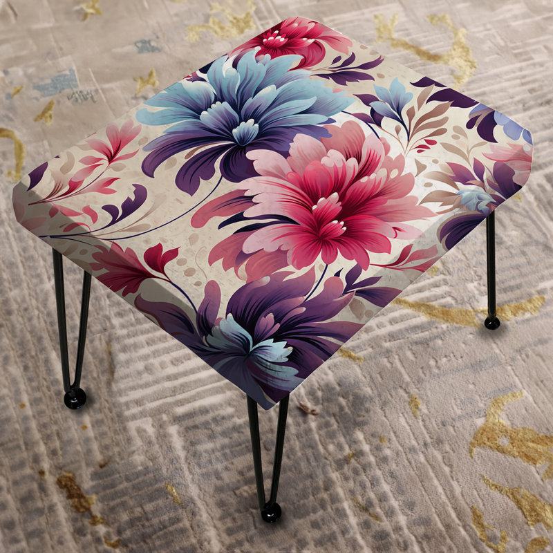 Défilé damassé rose et mauve - Repose-pieds rectangulaire damassé