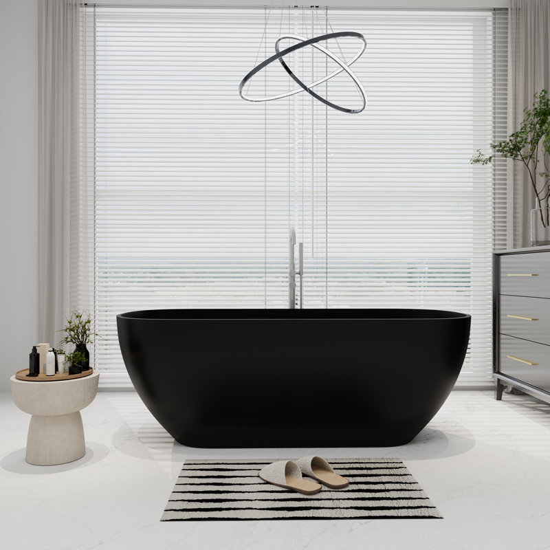 67'' x 30'' Soaking Solid Surface Bathtub, Matte Black