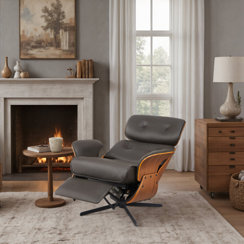 Genuine Leather Recliner Lounge Chair, Black