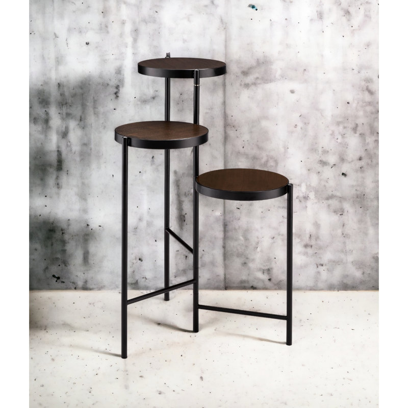 Jardinière à finition noire avec 3 compartiments ouverts et support de pieds pliables en métal