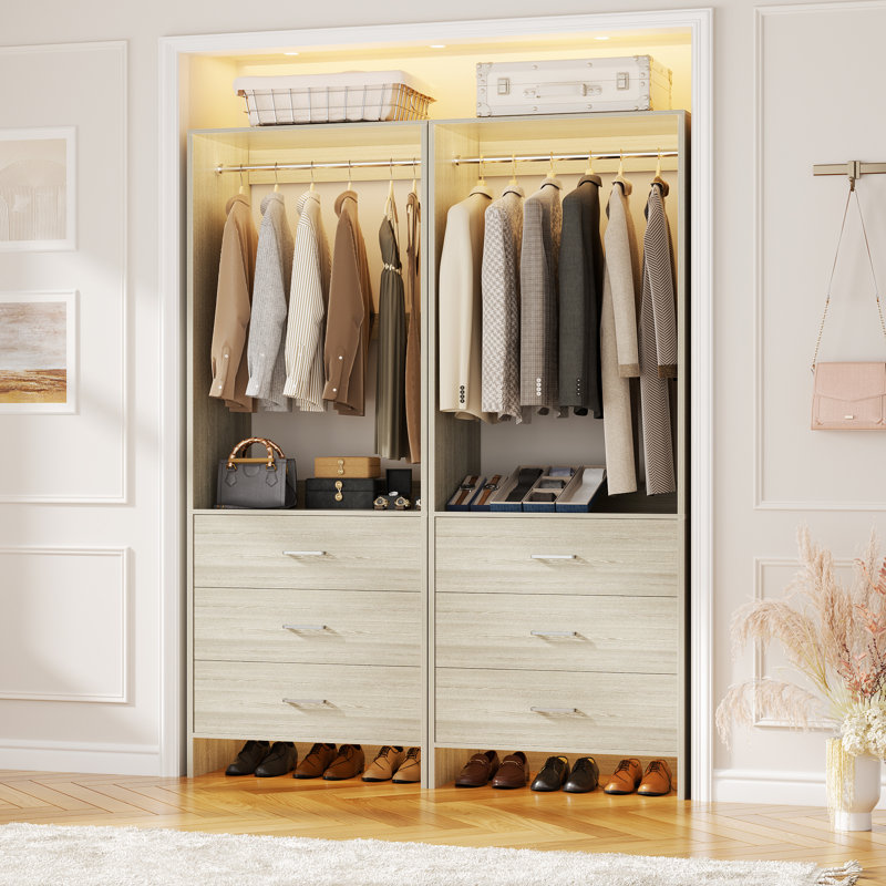 4ft Closet System with Wooden Drawers, White Oak