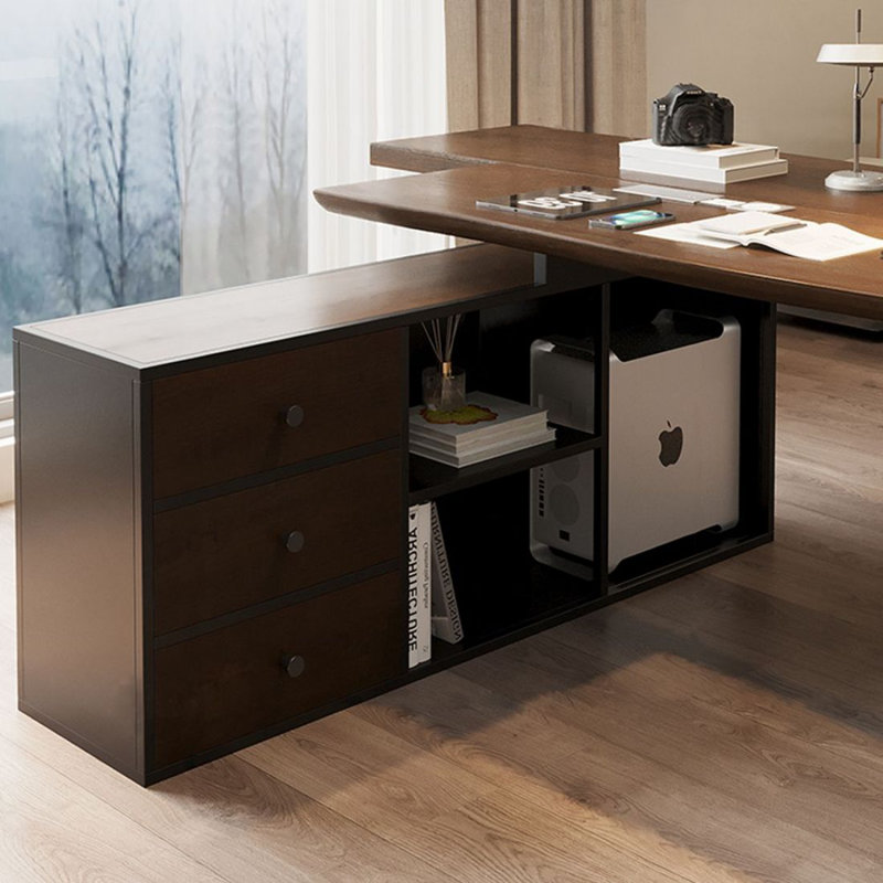 Bureau de direction en L en bois massif avec tiroirs, H 29,53 po x l 86,61 po x P 59,06 po, Gauche