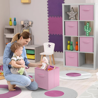 Sorbus 11 Inch Foldable Fabric Storage Cube Bin with Handle - for Organizing Home, Closet, Bedroom, Playroom, and More, Single, Pastel Pink