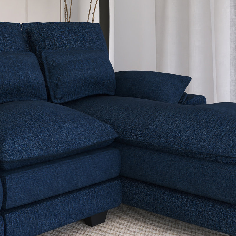 Canapé modulaire moderne en U avec coussins de taille, Chenille bleu
