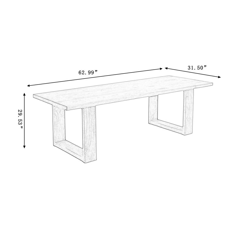 Table de salle à manger rectangulaire en bois massif Nut-Brown, H 29,53 po x L 62,99 po x l 31,5 po
