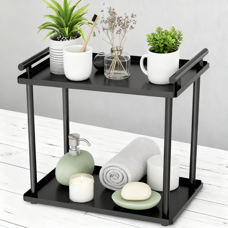 Organisateur de comptoir de salle de bain à 2 niveaux, tablette de coiffeuse multifonctionnelle pour le maquillage, les soins de la peau et les articles de toilette avec base antidérapante, solution de rangement peu encombrante pour la salle de bain et la commode