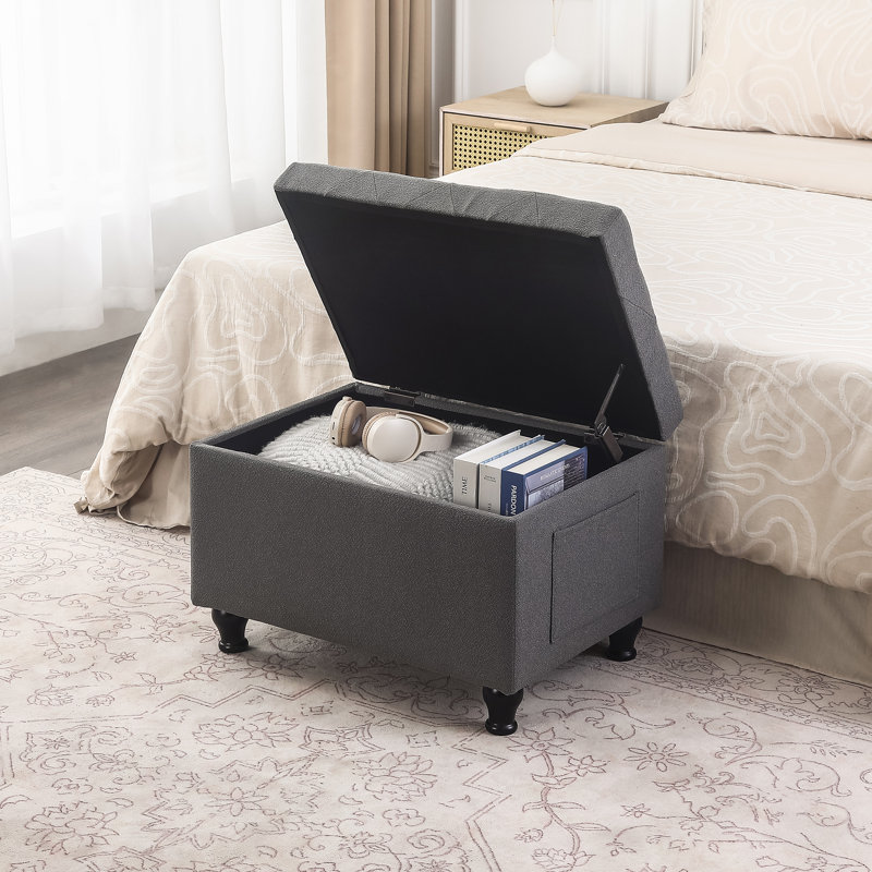 24 Inches Upholstered Storage Ottoman, Gray