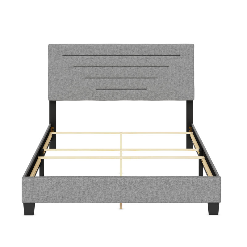 Gray Linen Upholstered Queen Platform Bed with Headboard