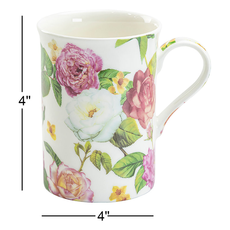 Bone China Summer Rose Bloom Mugs, Set of 4
