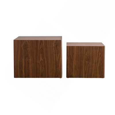 MDF Modern Nesting Imitation Wood Grain Coffee Table, Cube Side Table, Set For Small Space Living Room And Bedroom, Fully Assembled