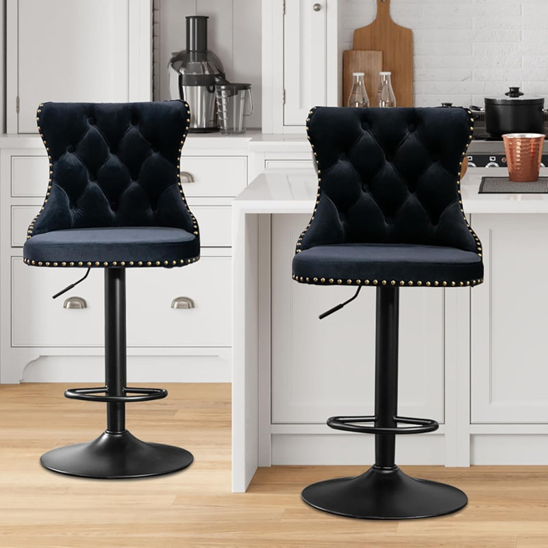 Tabouret de bar pivotant à hauteur réglable Zager, Noir, Noir, 2