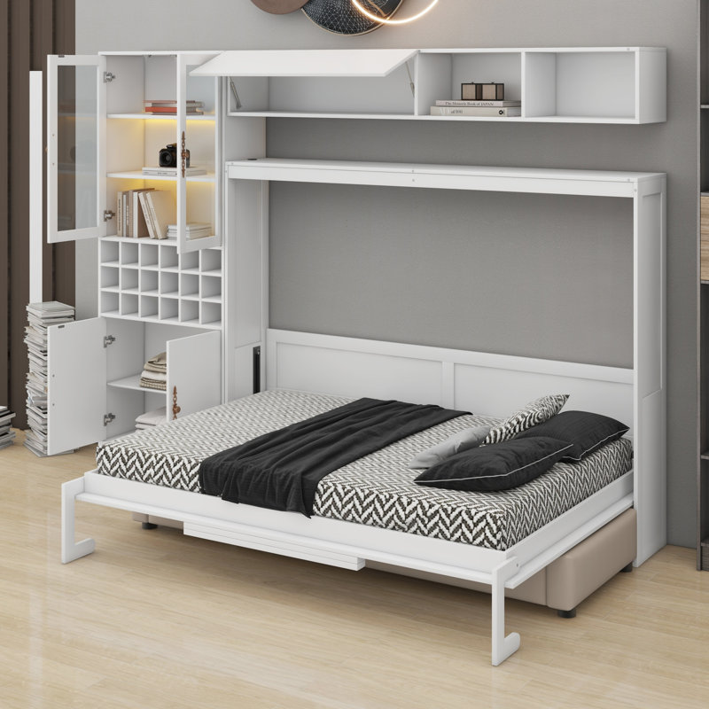 Lit escamotable tout-en-un avec canapé, tablettes, port USB et éclairage
