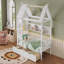 Structure de lit simple avec tiroirs de rangement et conception de fenêtre décorative, matériau en bois massif, cadre de lit plateforme avec tablettes de rangement, pour chambre d'enfant, filles, garçons et enfants-818091793-818091792