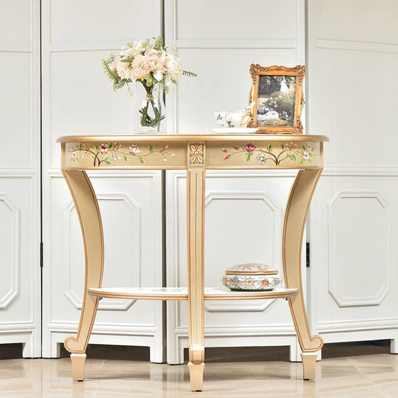Gold Hand Painted Solid Birch Half Moon Side Table