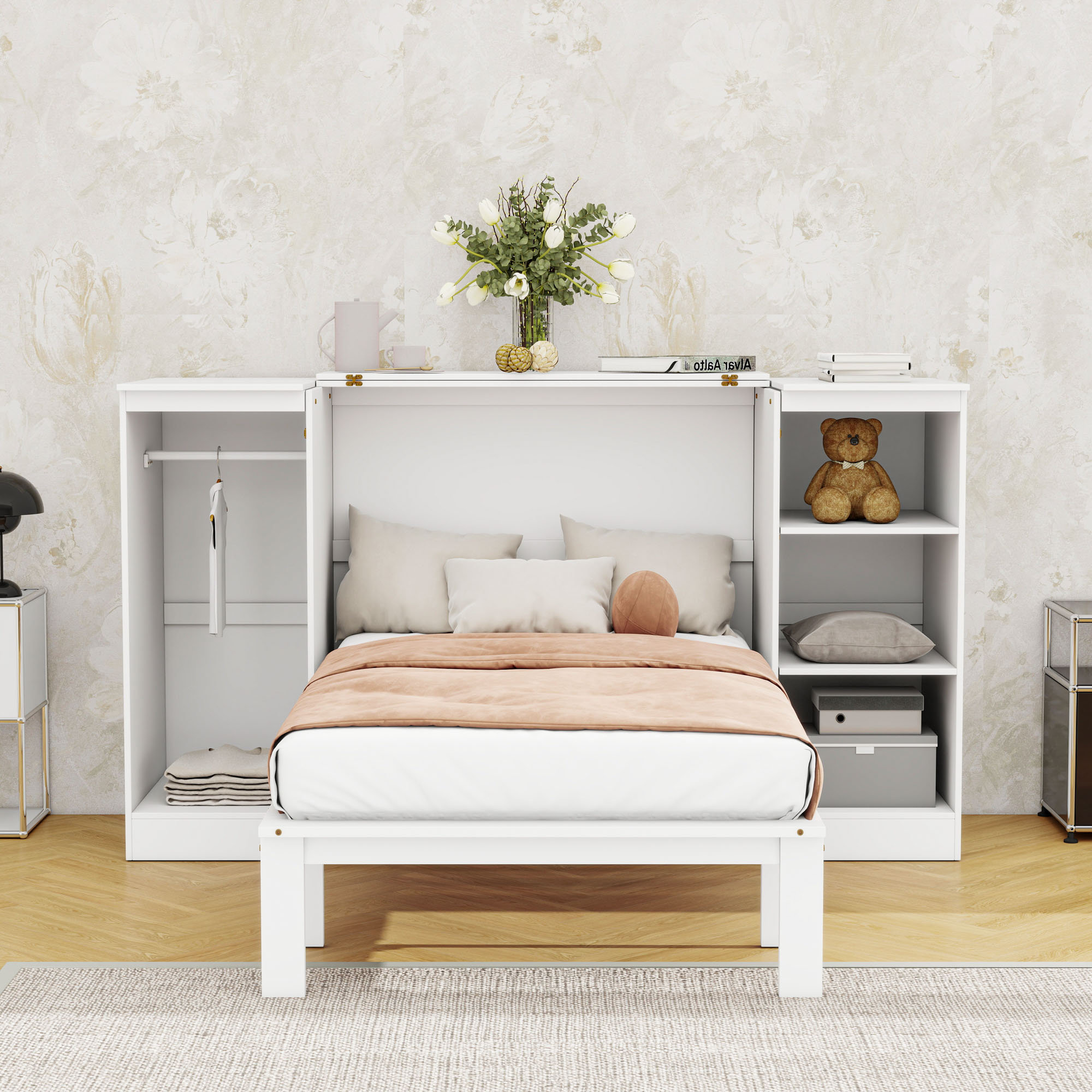 Gracie Oaks SpaceSaving Twin Murphy Bed with Wardrobe and Shelves