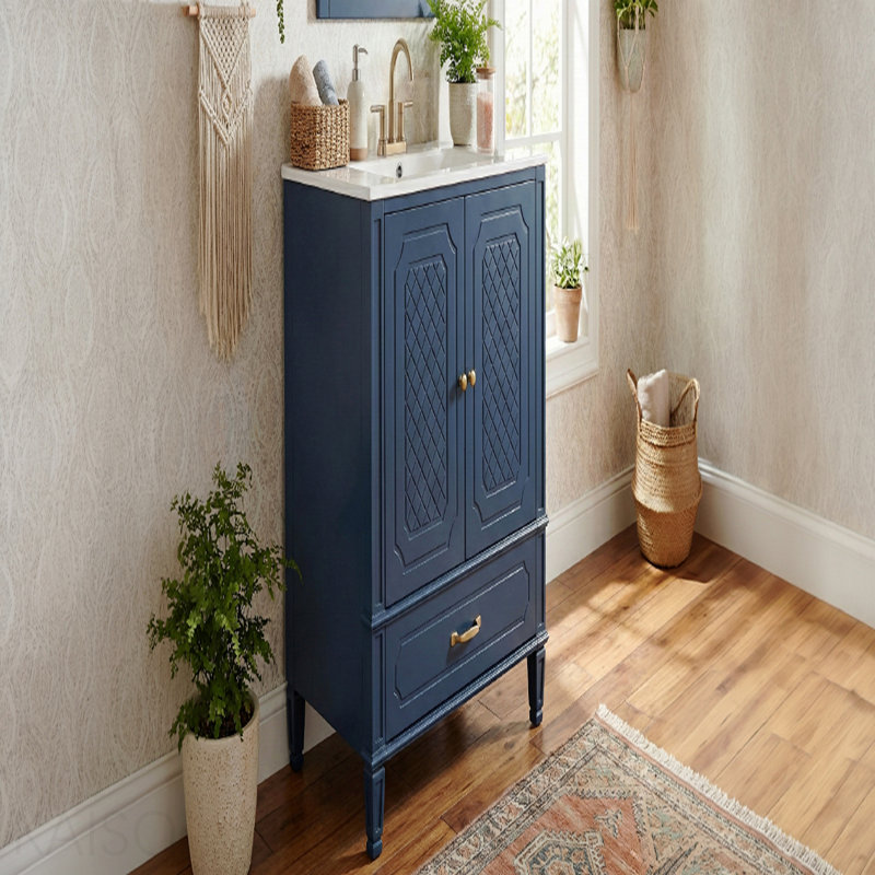 Meuble-lavabo 30 po avec lavabo style rétro, espace de rangement multifonctionnel, tablette de porte, porte à fermeture douce, bleu