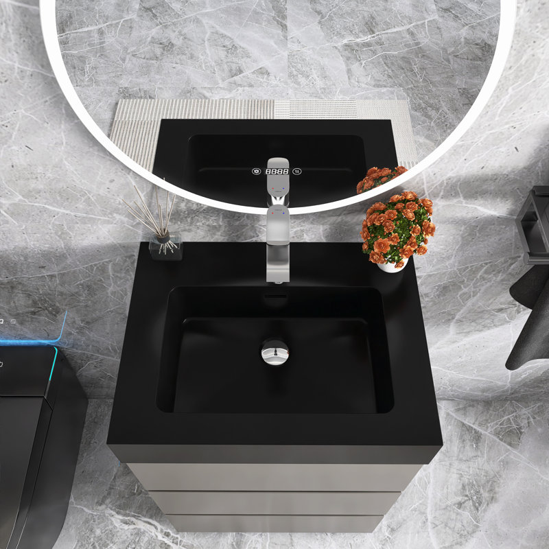 Caloway 24" Freestanding Single Bathroom Vanity with Top, Grey, Black
