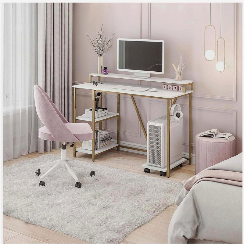 Industrial Writing Desk, Gold, White/Gold 