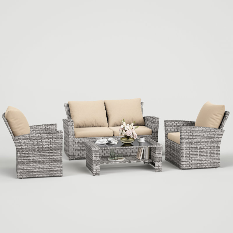 Rosolino 4 - Person Outdoor Seating Group with Cushions, Beige