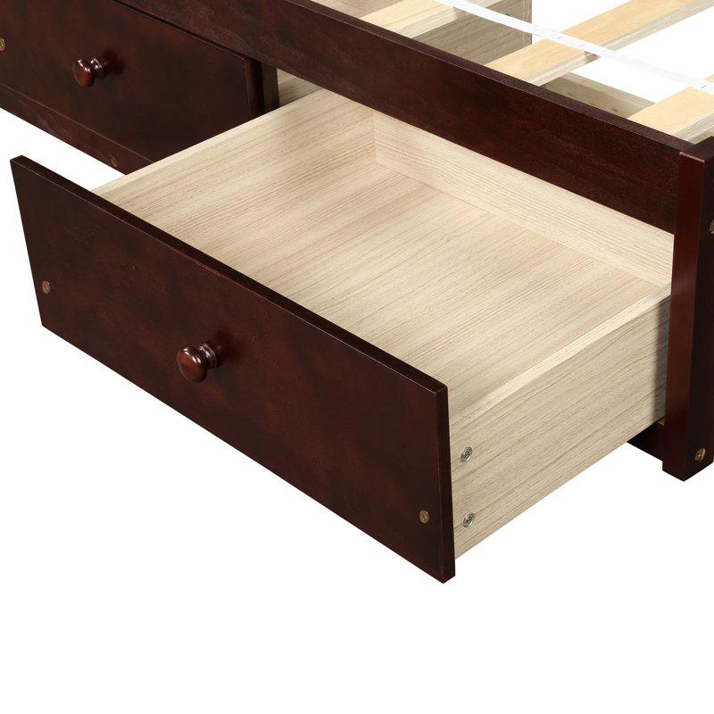Ilah Twin Bed Platform Storage Bed Frame with 3 Drawers, Cherry