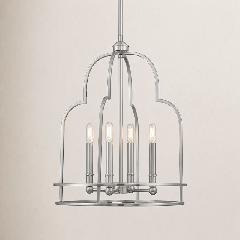 Luminaire suspendu géométrique 4 lumières Cathleen, Nickel satiné