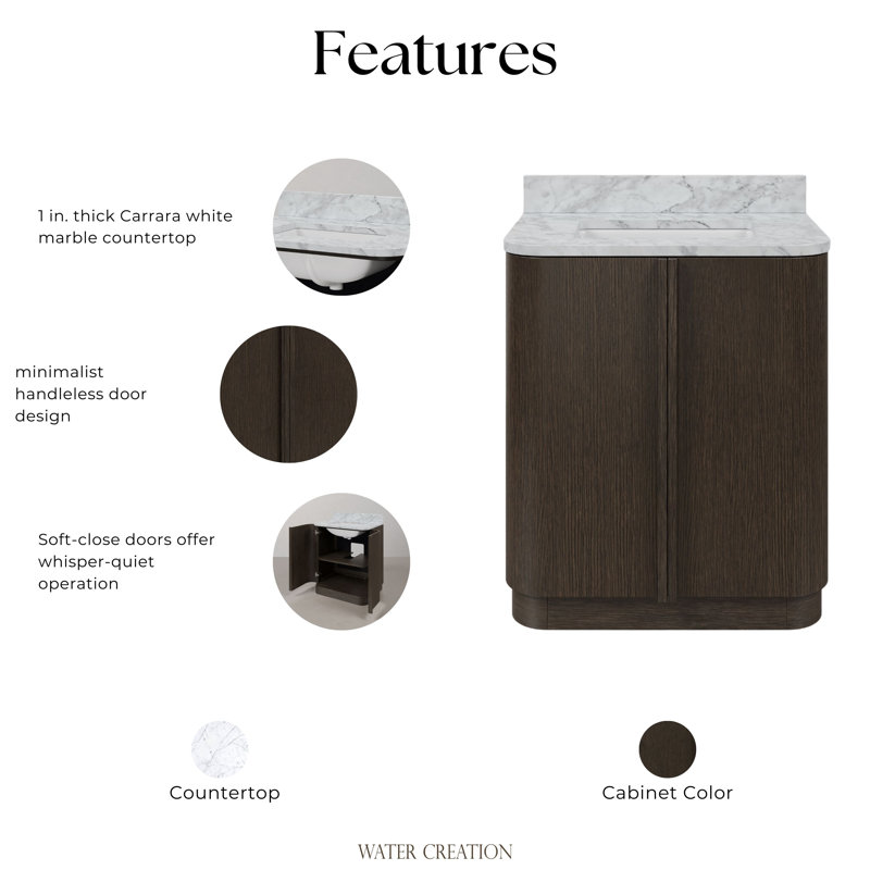 Water Creation Oxford Mid-Century Style Bathroom Vanity, 30"