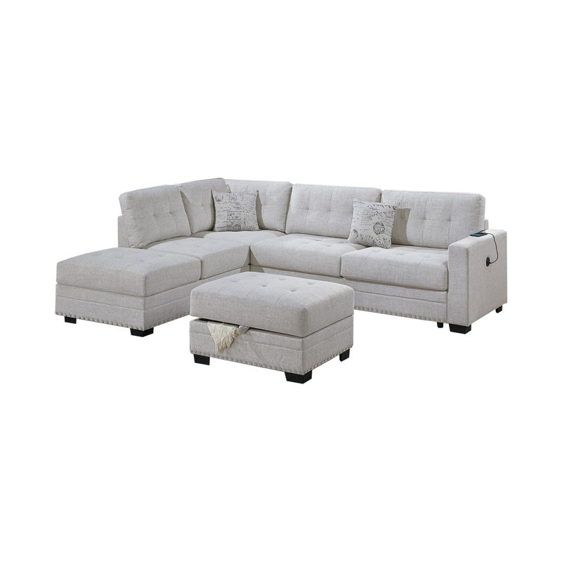 Sectional sofa with chaise longue and footstool