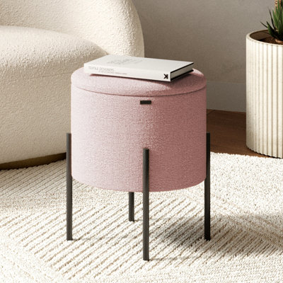 Modern Round Boucle Ottoman With Storage