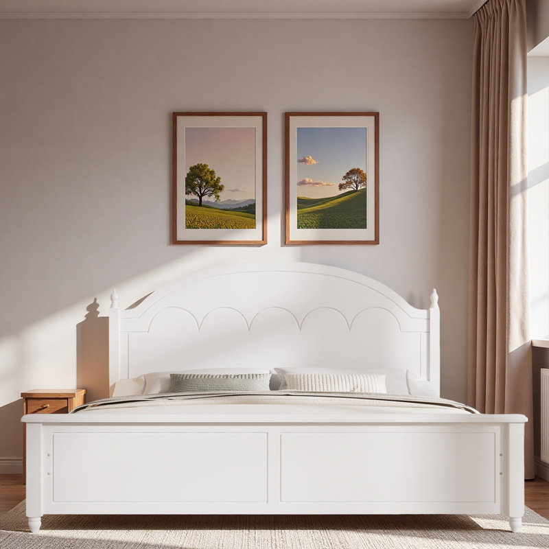 Structure de lit en bois avec tête de lit arquée, Blanc, Grand