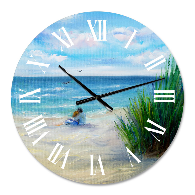 Couple amoureux de la plage - horloge murale nautique et côtière, Petit