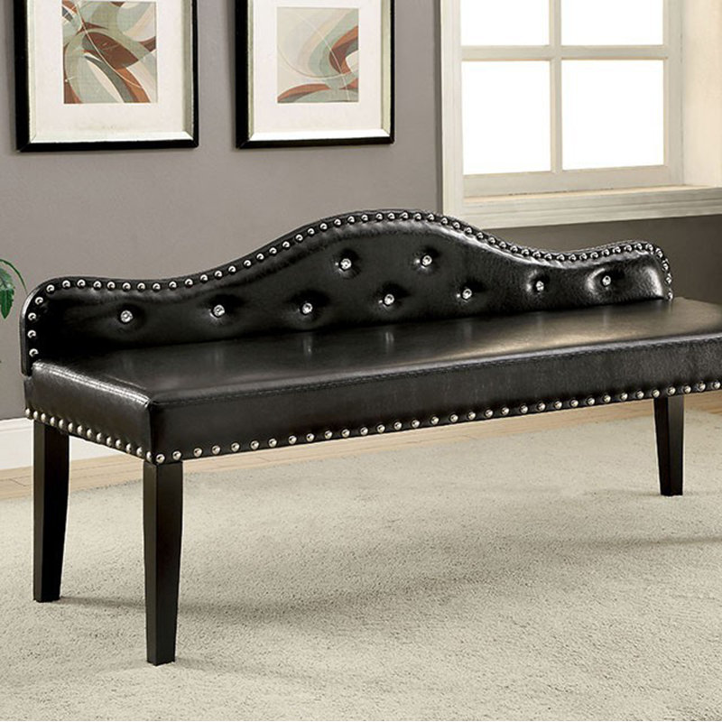 Hambright Faux Leather Upholstered Bench, Black, 27.5" H x 64" W  x 21" D