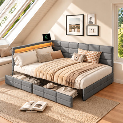 Upholstered Daybed with 2 Storage Drawers