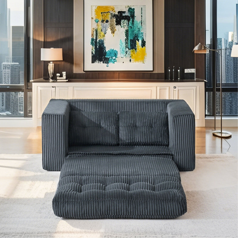 Canapé-lit à causeuse avec mousse à mémoire de forme et structure en acier - sans assemblage, conception convertible 2-en-1, tissu en velours côtelé - canapé compact pour les petits espaces, les appartements, le bureau à domicile et la chambre à coucher