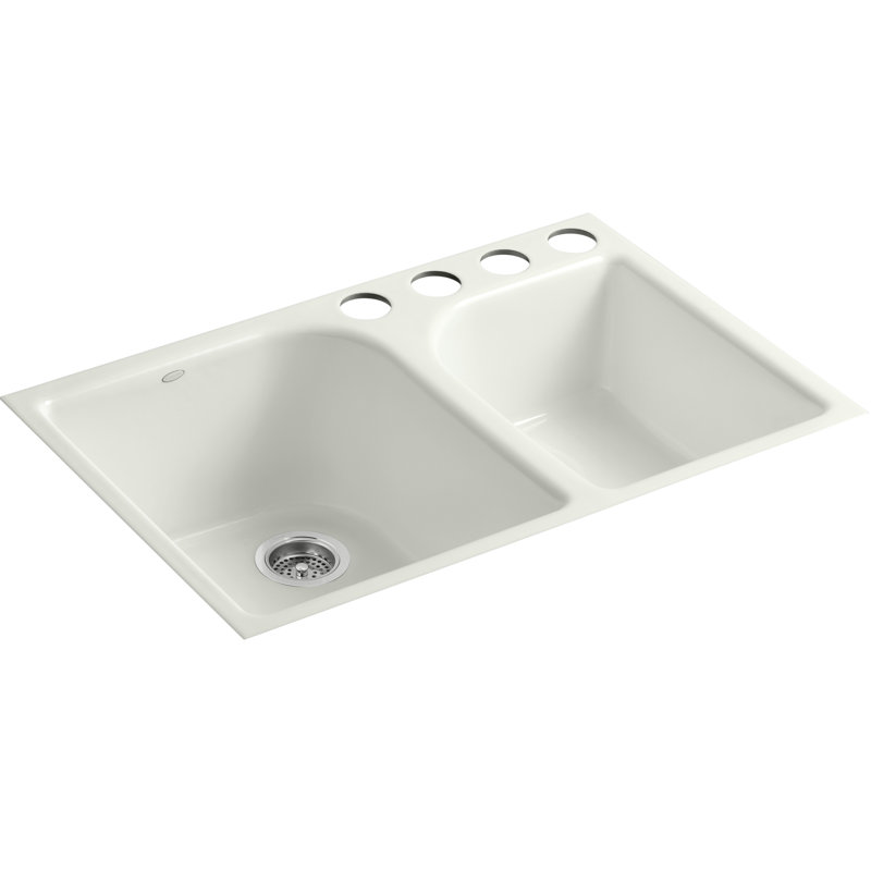 Executive Chef 33" L x 22" W Undermount Kitchen Sink with 4 Oversize Faucet Holes, Dune