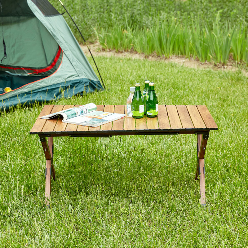 1-piece Folding Outdoor Table, Lightweight Aluminum Roll-up Rectangular Table for indoor, Outdoor Camping, Picnics, Beach, Backyard, , Party, Patio, Brown