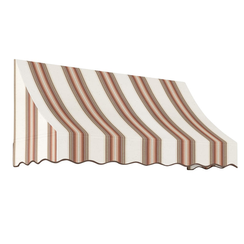 Auvent fixe en tissu acrylique Awantech Nantucket, Brun, brun clair, terre cuite multicolore, H 44 po x l 124,5 po x P 36 po