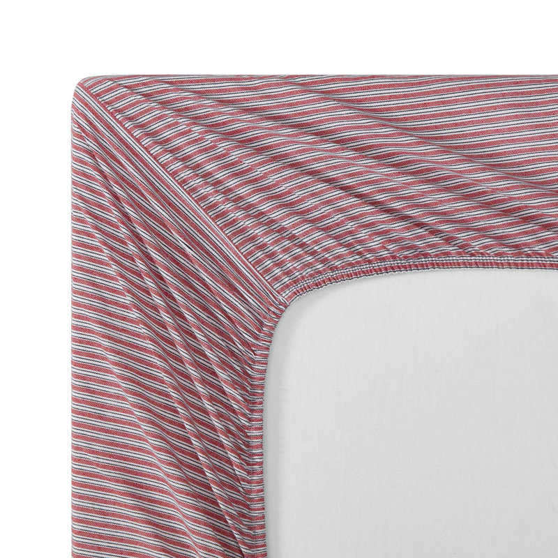 Drap-housse Tommy Hilfiger Highland, Rayure rouge, Très grand simple