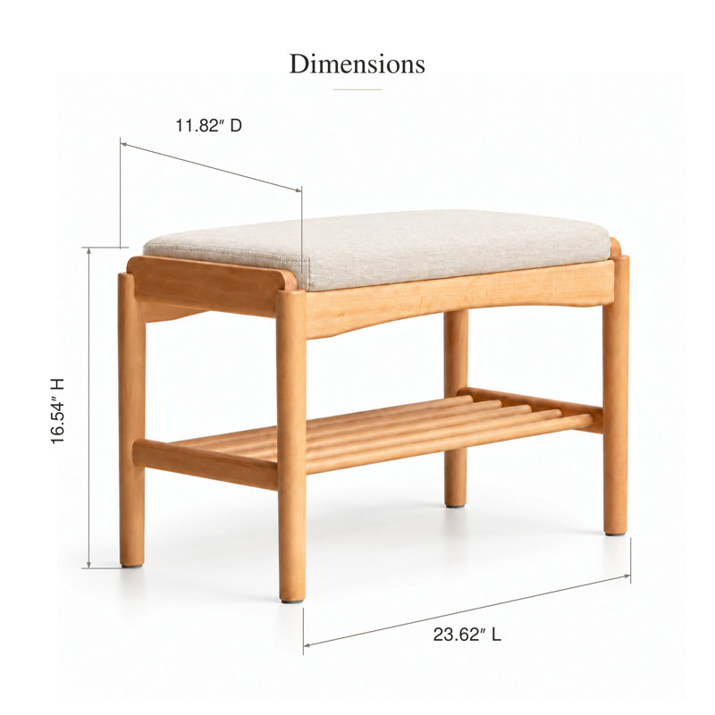 Upholstered Beech Wood Shoe Storage Bench with Ivory Cushion