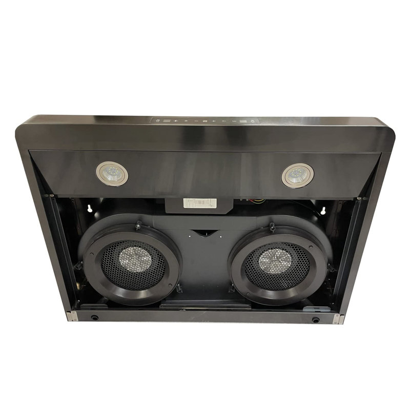 Hotte de cuisine murale en acier inoxydable noir CROWN 800 CFM, 6 vitesses, avec contrôle de geste, avec filtres à chicane et lumières DEL PRO-BF15BS