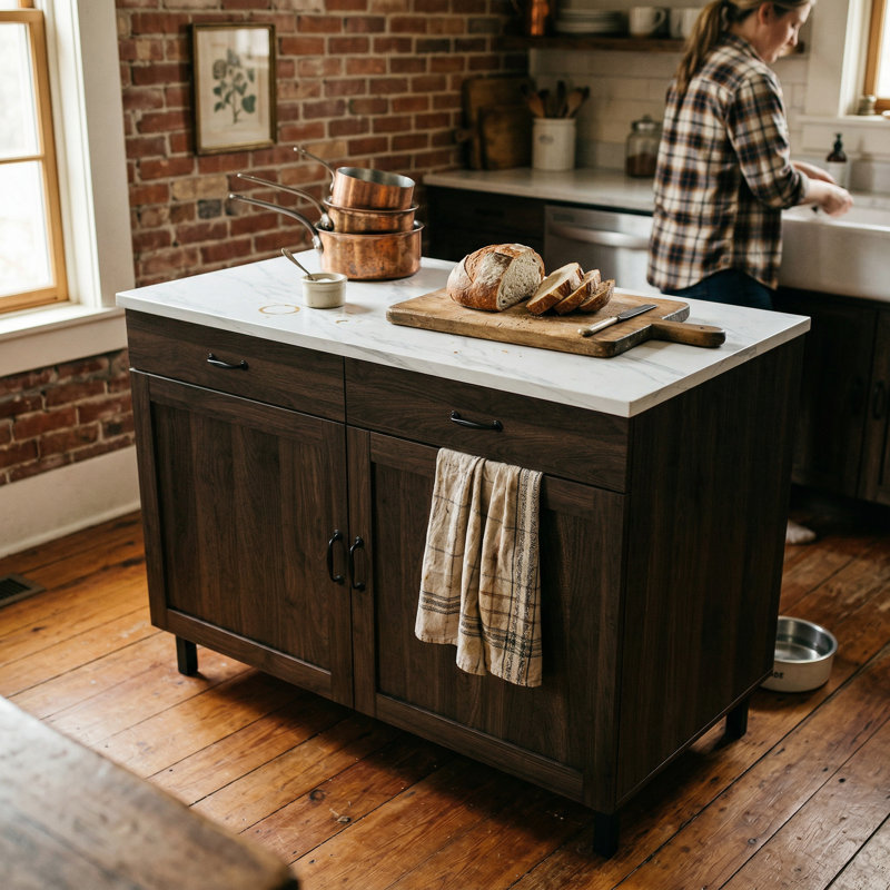 Sturbridge 47.2'' Kitchen Island with Solid + Manufactured Wood Top
